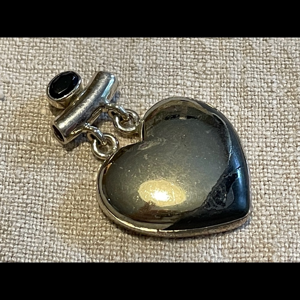 Sterling silver and gold sheen obsidian pendant